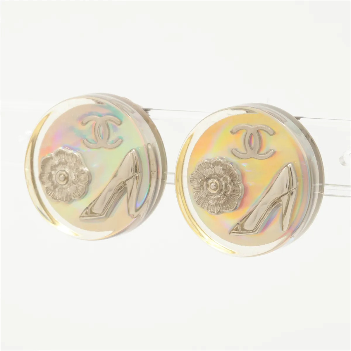 Chanel Coco Mark Icon 97P Earrings (for both ears) GP x resin Silver