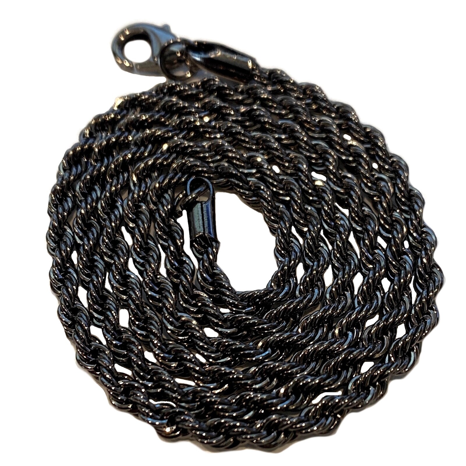 Men’s Hematite Black Plated Rope Necklace Twisted Braided Hip Hop Chain 3MM 20″
