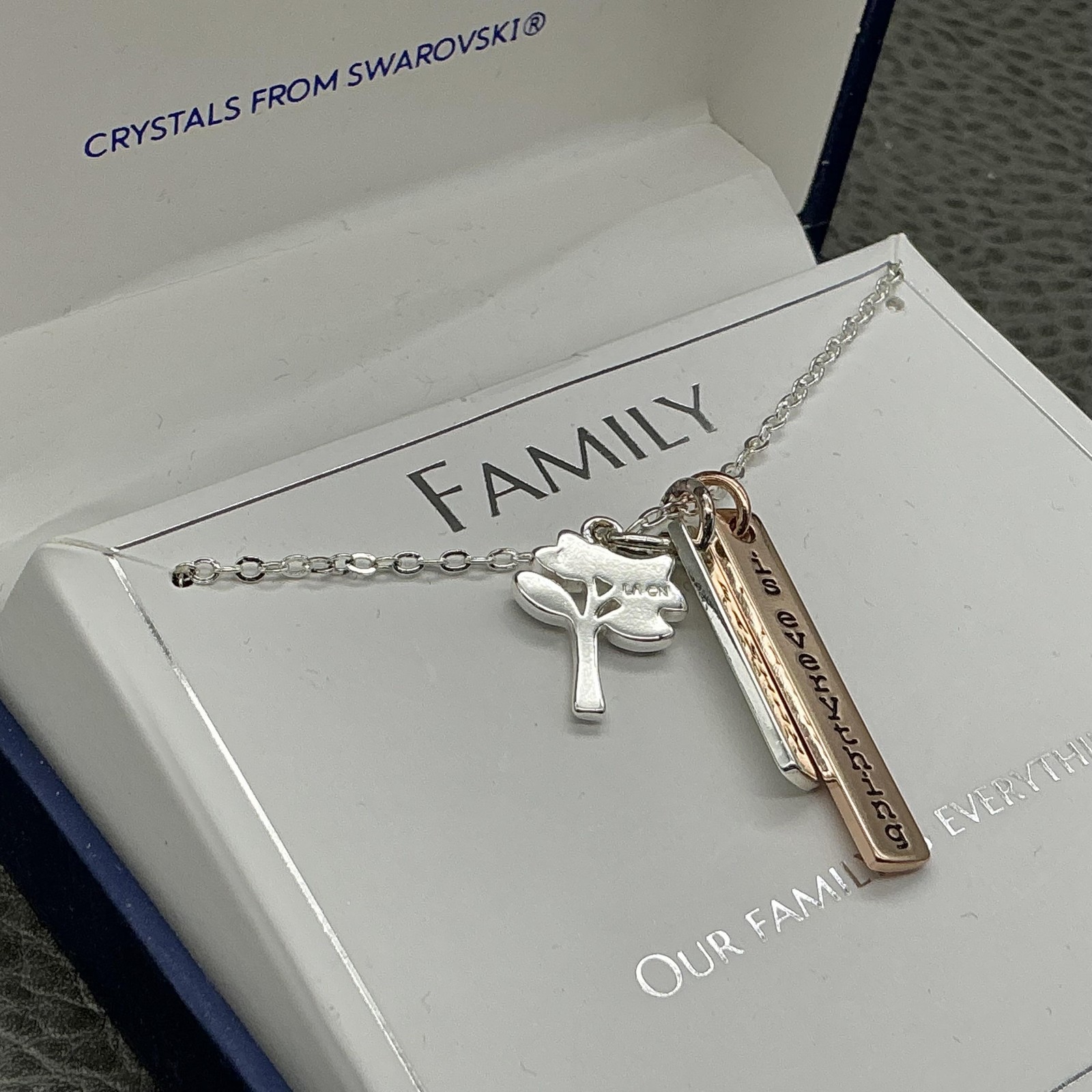 Brilliance Necklace Silver Family Tree Bar Pendant Swarovski Crystal Jewelry