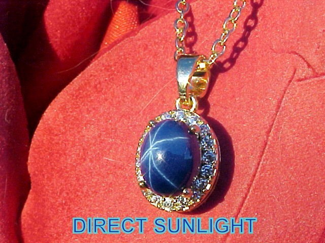Blue Star Sapphire Pendant 8x6mm & White Topaz 925/Yellow Gold Plate w/ Chain