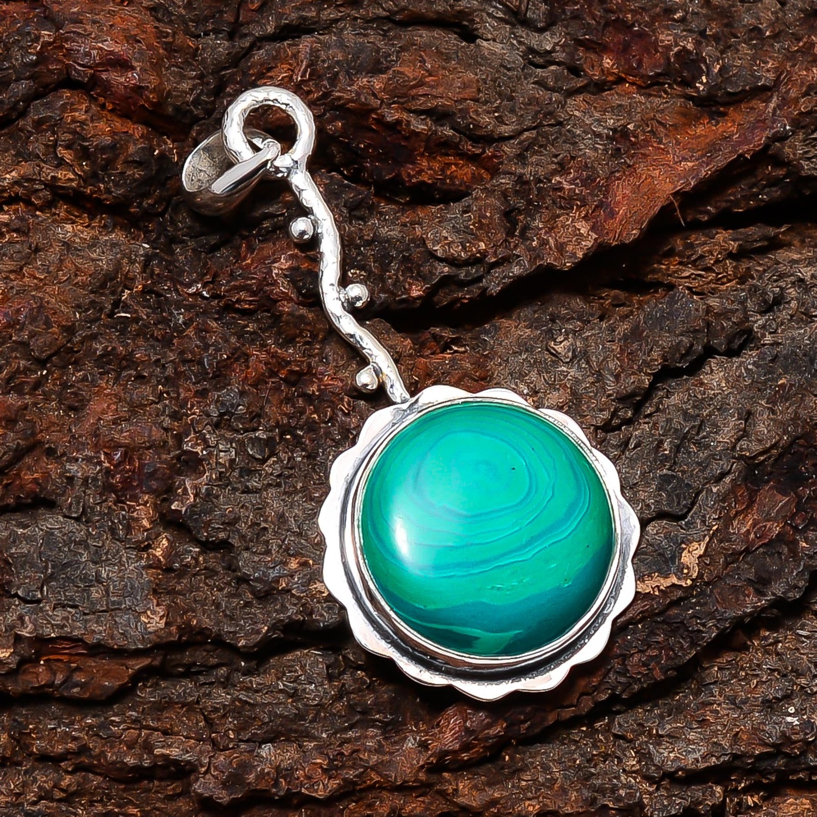 Malachite Designer Handmade 925 Sterling Silver Pendant 2.15″ P10688125621