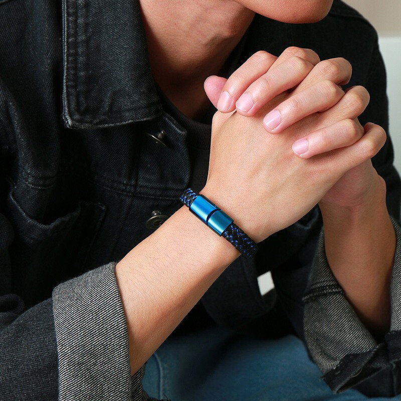 Medical Alert Men Bracelet Cuff Bangle Free Personalized Engrave Braided Leather