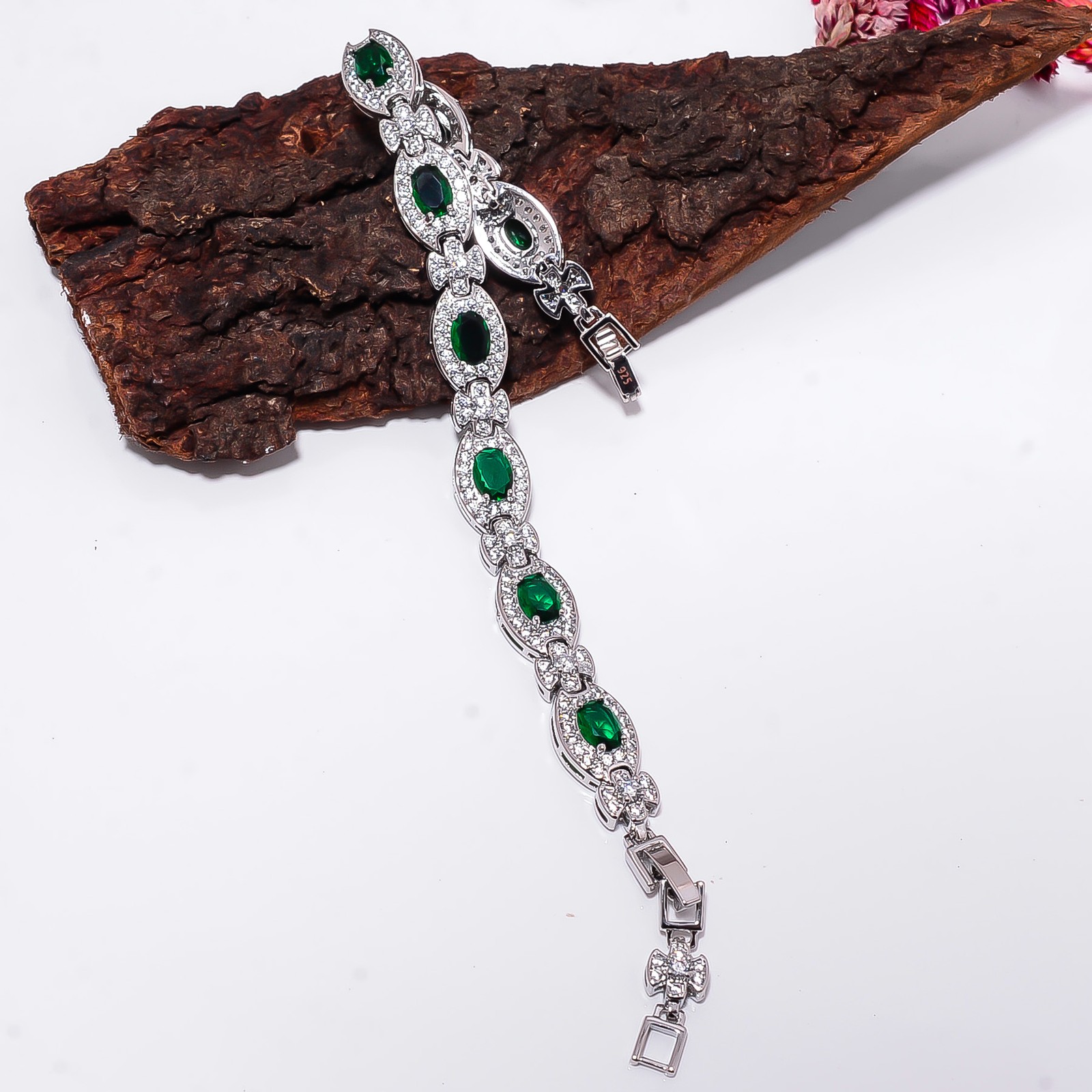 Chrome Diopside, CZ 925 Sterling Silver Adjustable Bracelet 7-8″ B140618