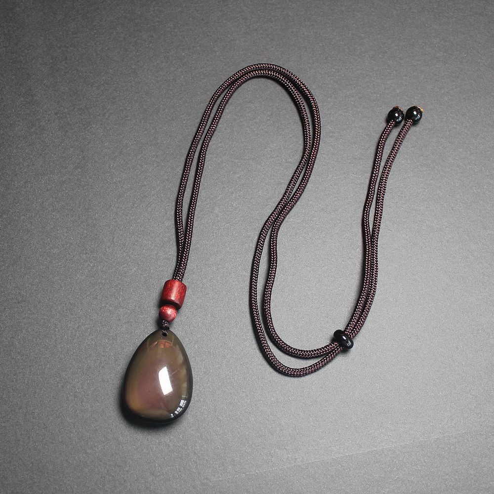 Natural Crystal rainbow obsidian teardrop shape Necklace pendant rope chain