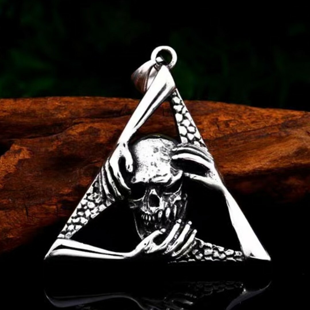 Punk Retro Silver Triangle Skull Pendant Necklace Chain Men’s Jewelry Gift
