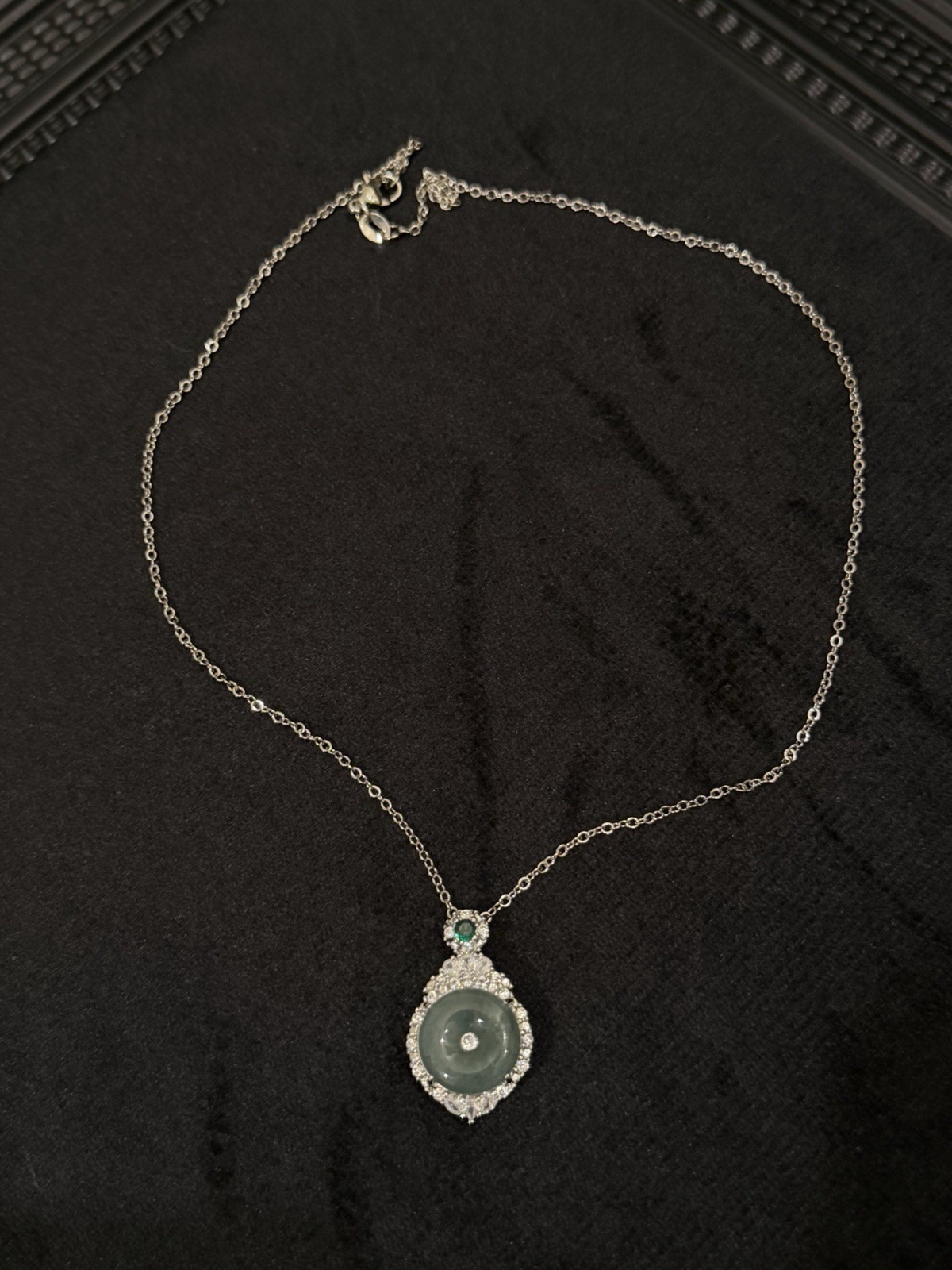 Silver Tone Metal Cable Chain Pendant Necklace, Round Blue Halo Charm, Spring