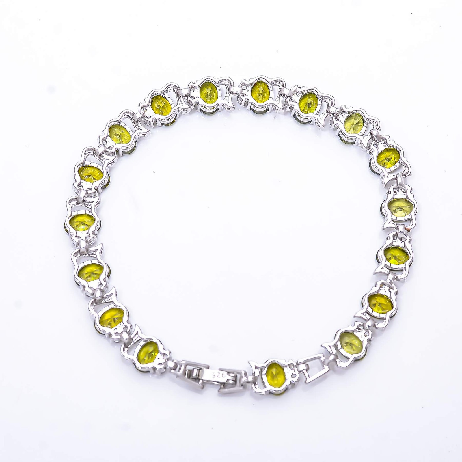 Peridot & CZ 925 Sterling Silver Tennis Bracelet 7.99″ B40, Christmas Gift
