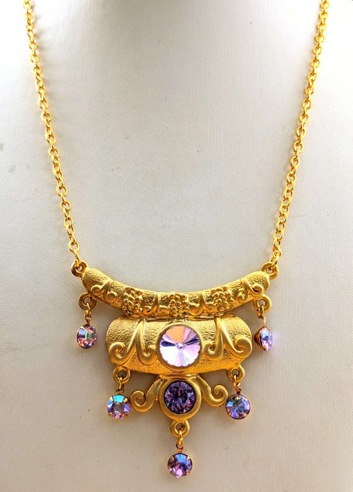 Renaissance Lavender Lilac Sparkling AB In Matte Gold Plated Necklace