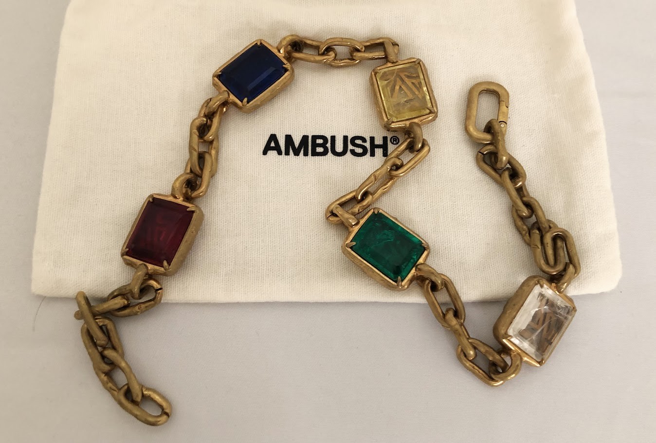 AMBUSH Multicolor Crystal Chain Necklace Logo Motif 50cm Unisex