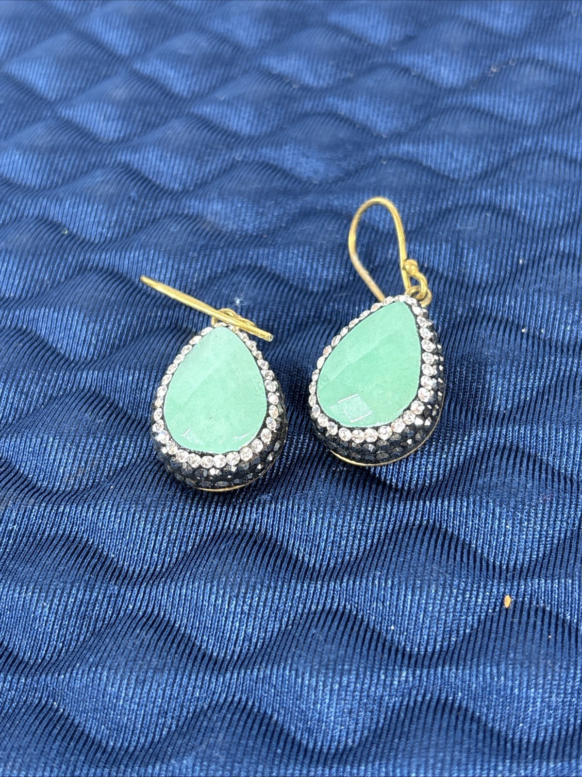 Teardrop Simulated Turqoise Cabochon Silver Tone Earrings