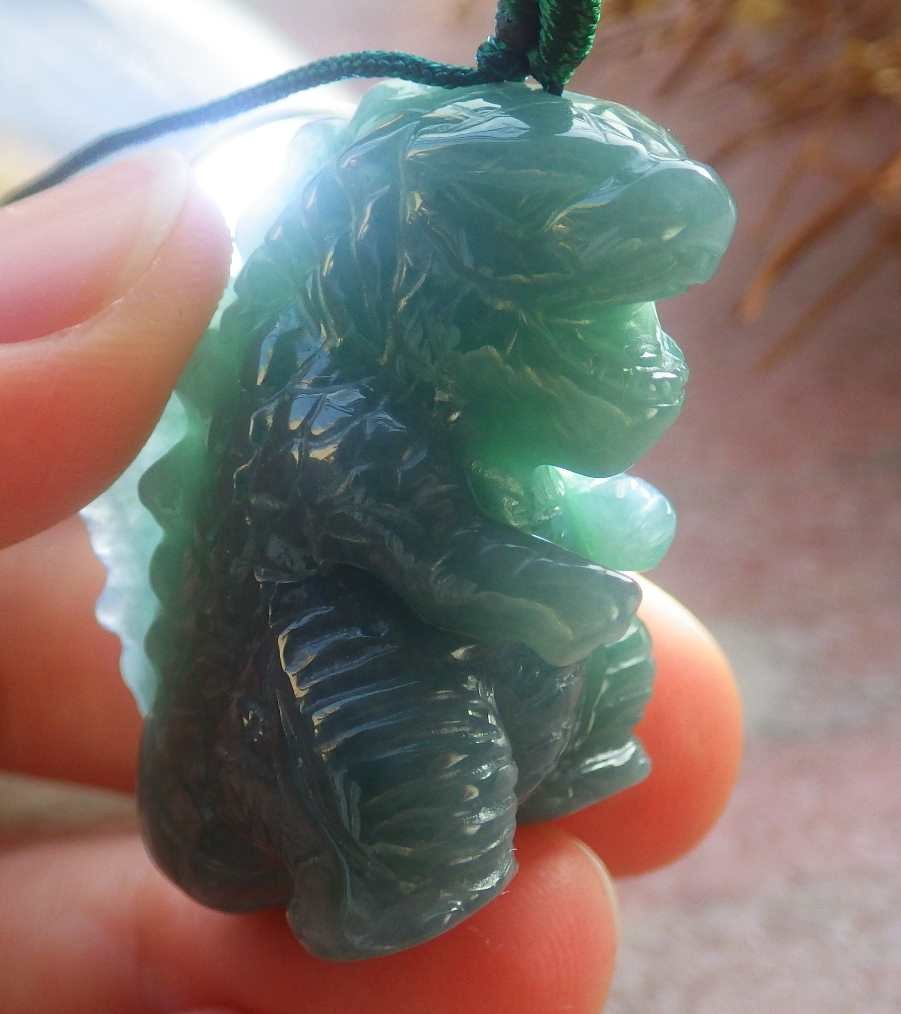 Video Certified Green 100% Natural A Jade jadeite Pendant Godzilla 哥斯拉 721011 AS