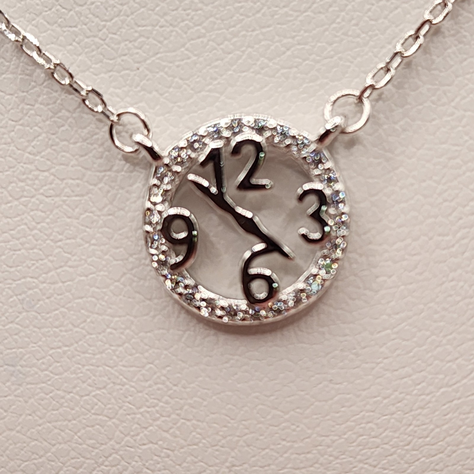 NEW 925 Sterling Silver CZ Clock Pendant Necklace 16″ 2.5″ Extension
