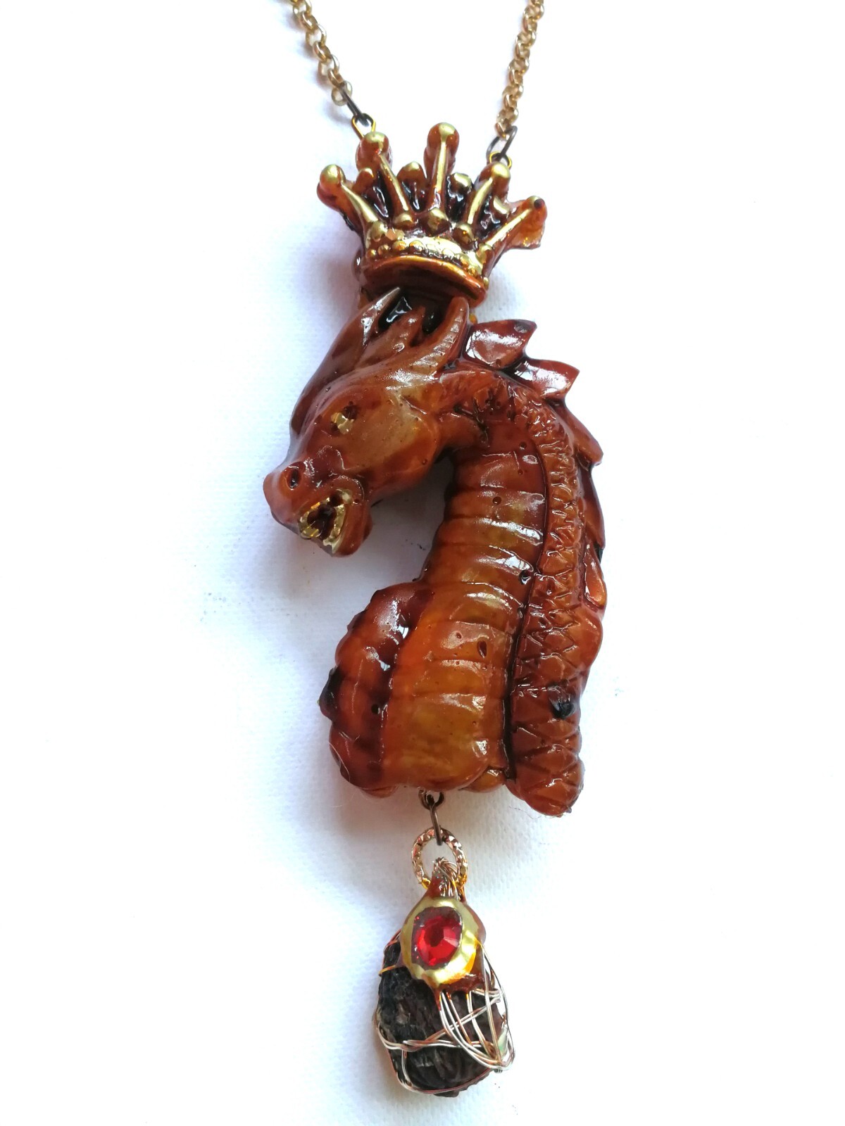 Dragon Crown Evil Eye Talisman Necklace Jewelry Pendant Golden Amulet Giada Bib
