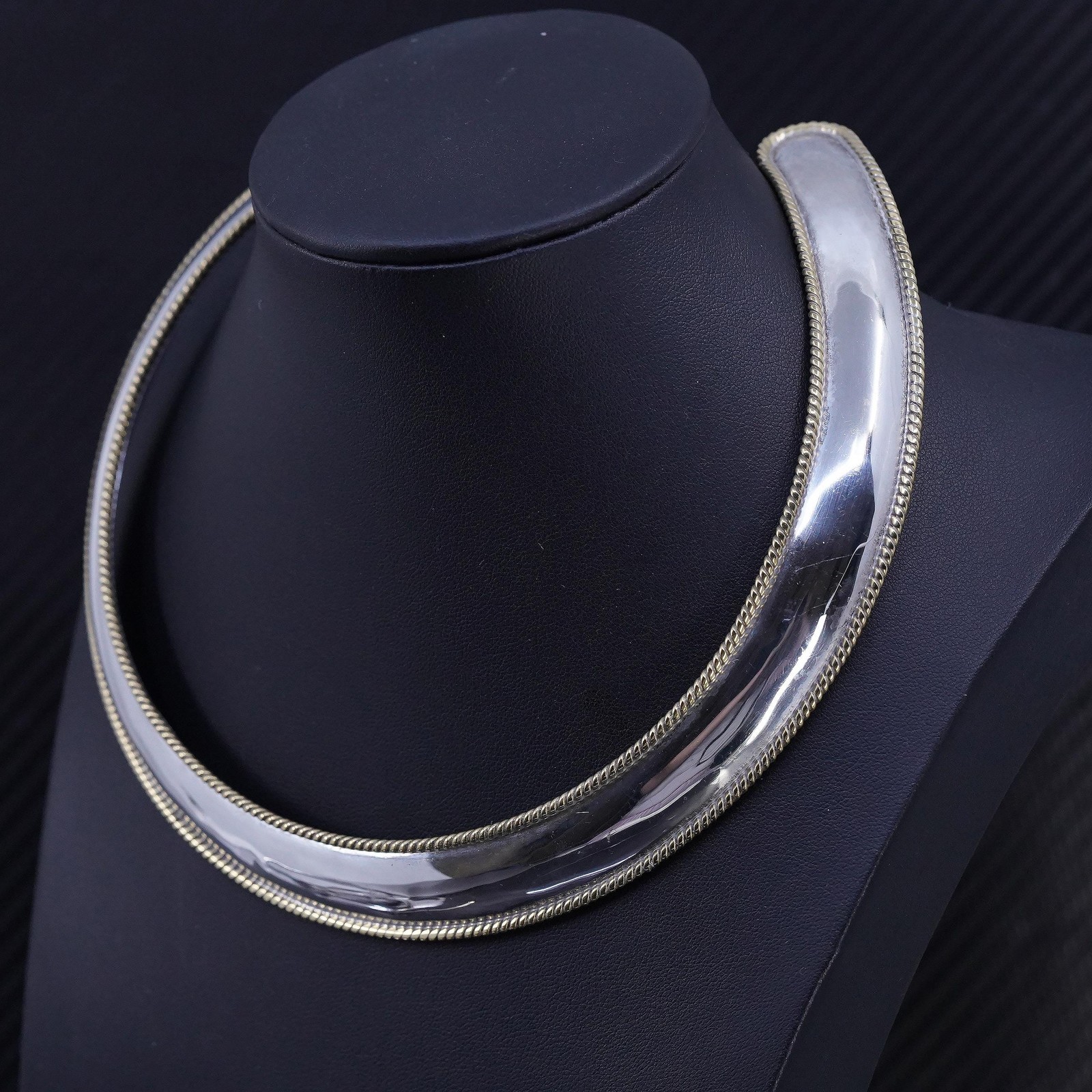 12”, Mexican sterling silver 925 dome choker collar necklace brass cable trim