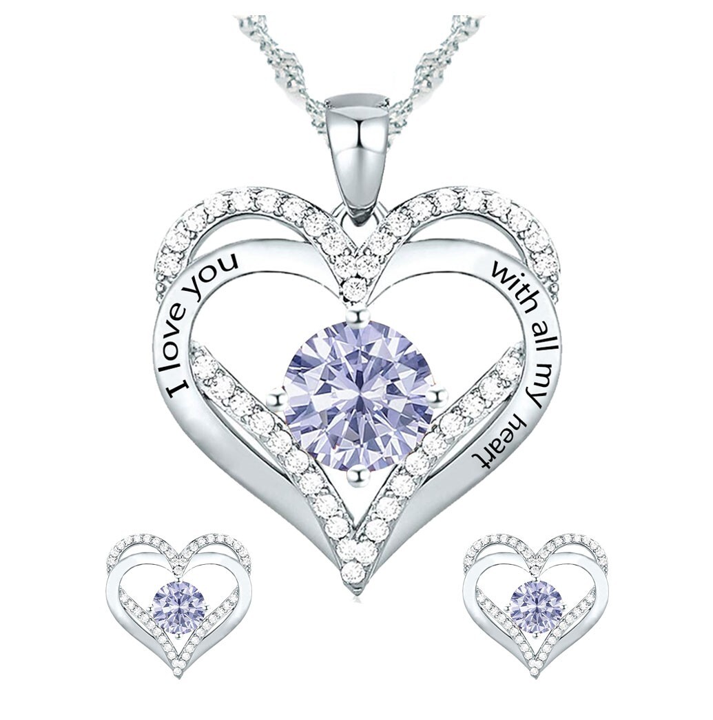 925 Silver Birthstone Necklace/Gift for Wife /Gift for Girlfriend –Free Earrings