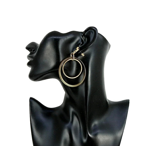 Used Auth HERMES Hoop Pierced earrings amulet Duo Brown GP Women