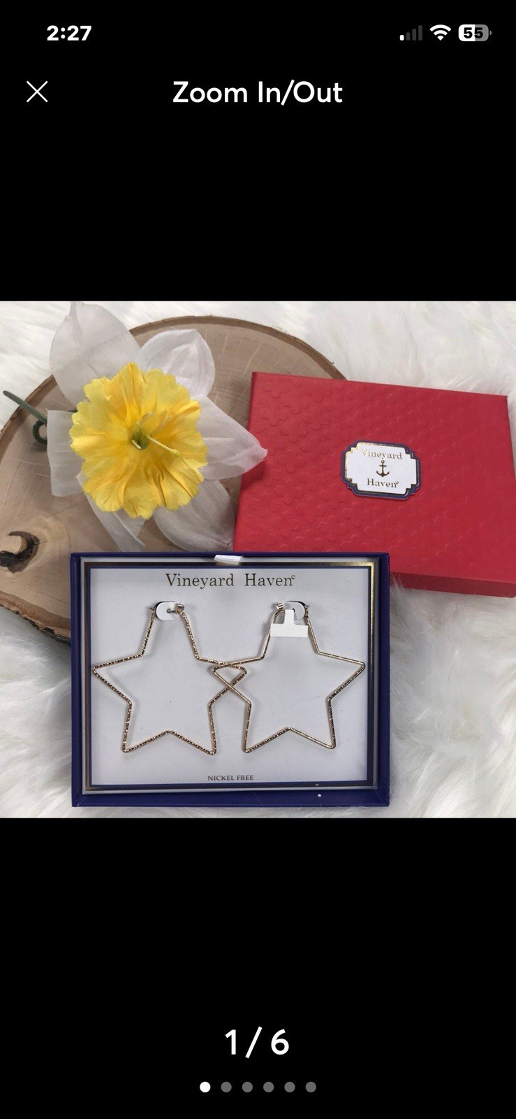 Vineyard Haven Gold Tone Star Dangle Earrings Clear Crystal Nickel-Free Post