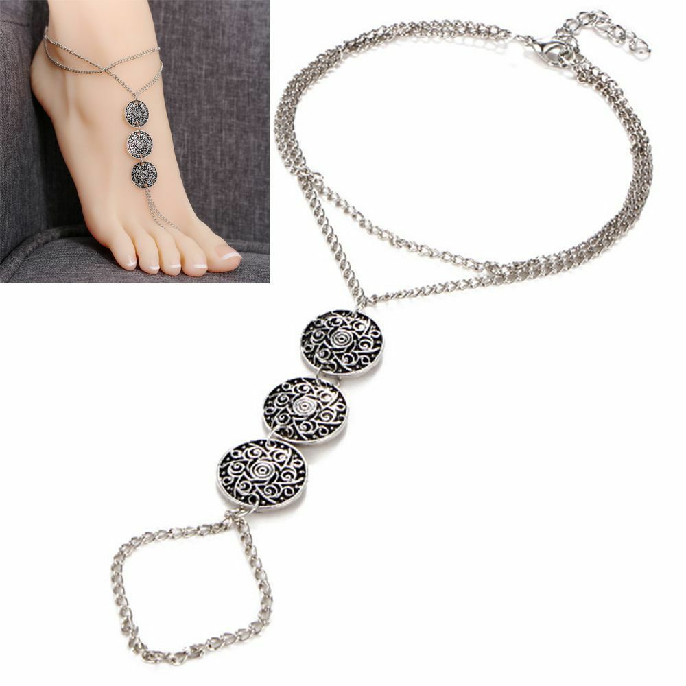 Vintage Style Boho 925 Sterling Silver 8 – 10″ Beach Sandal Anklet Foot Bracelet