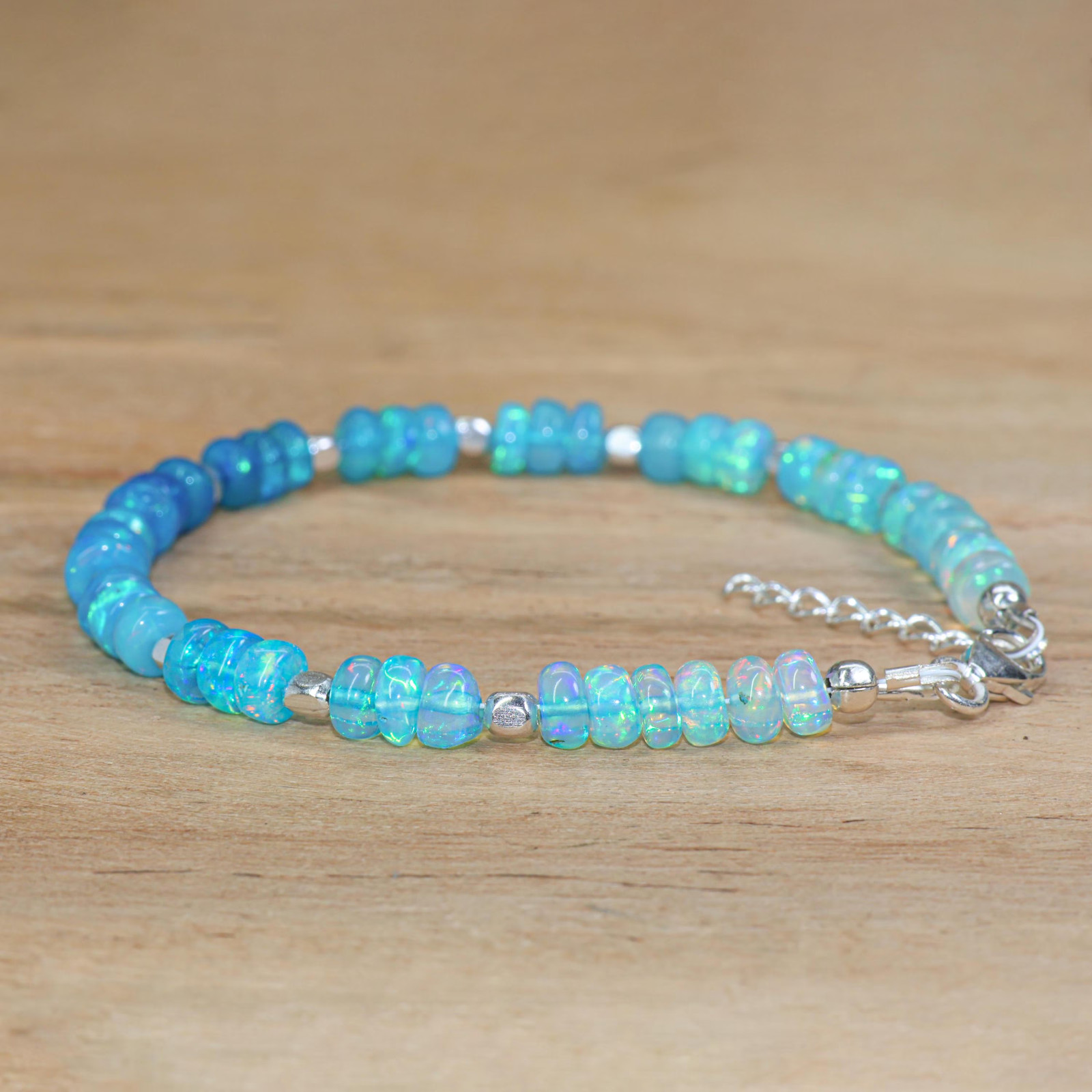 Genuine Paraiba Opal Dainty Bracelet, Natural Fire Opal Three Beads Bracelet