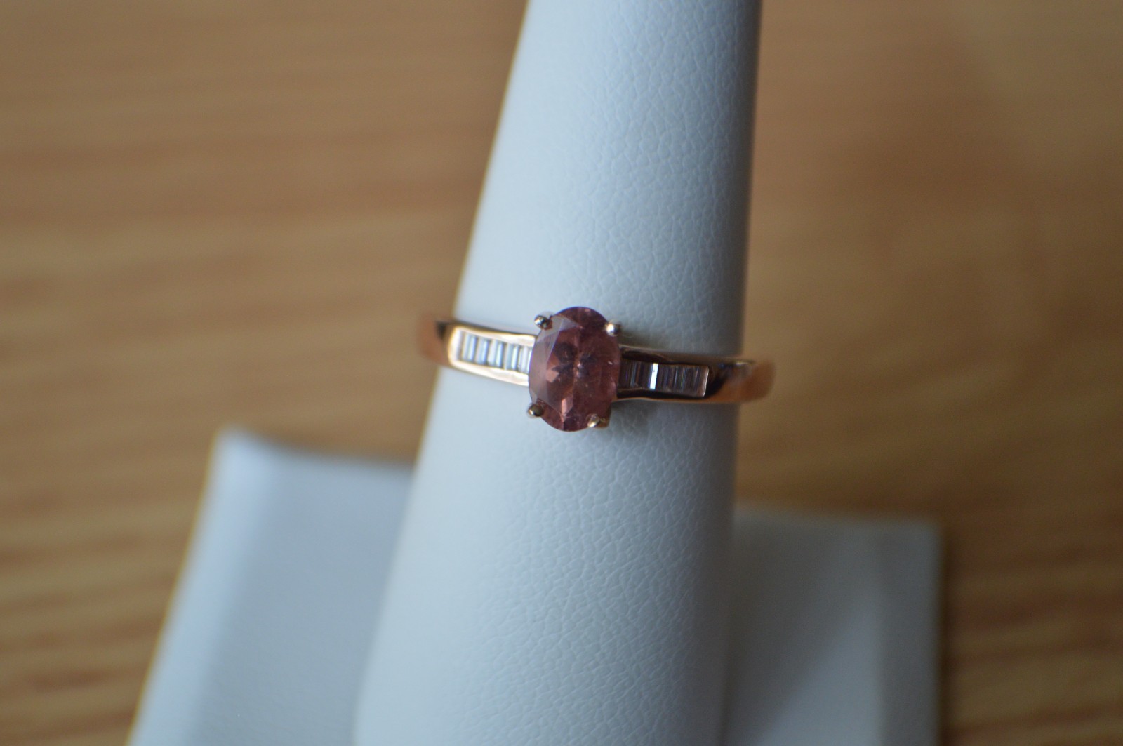 1.00ct Red Apatite / Moissanite Ring 18K RG Plated over Sterling Silver Size 7