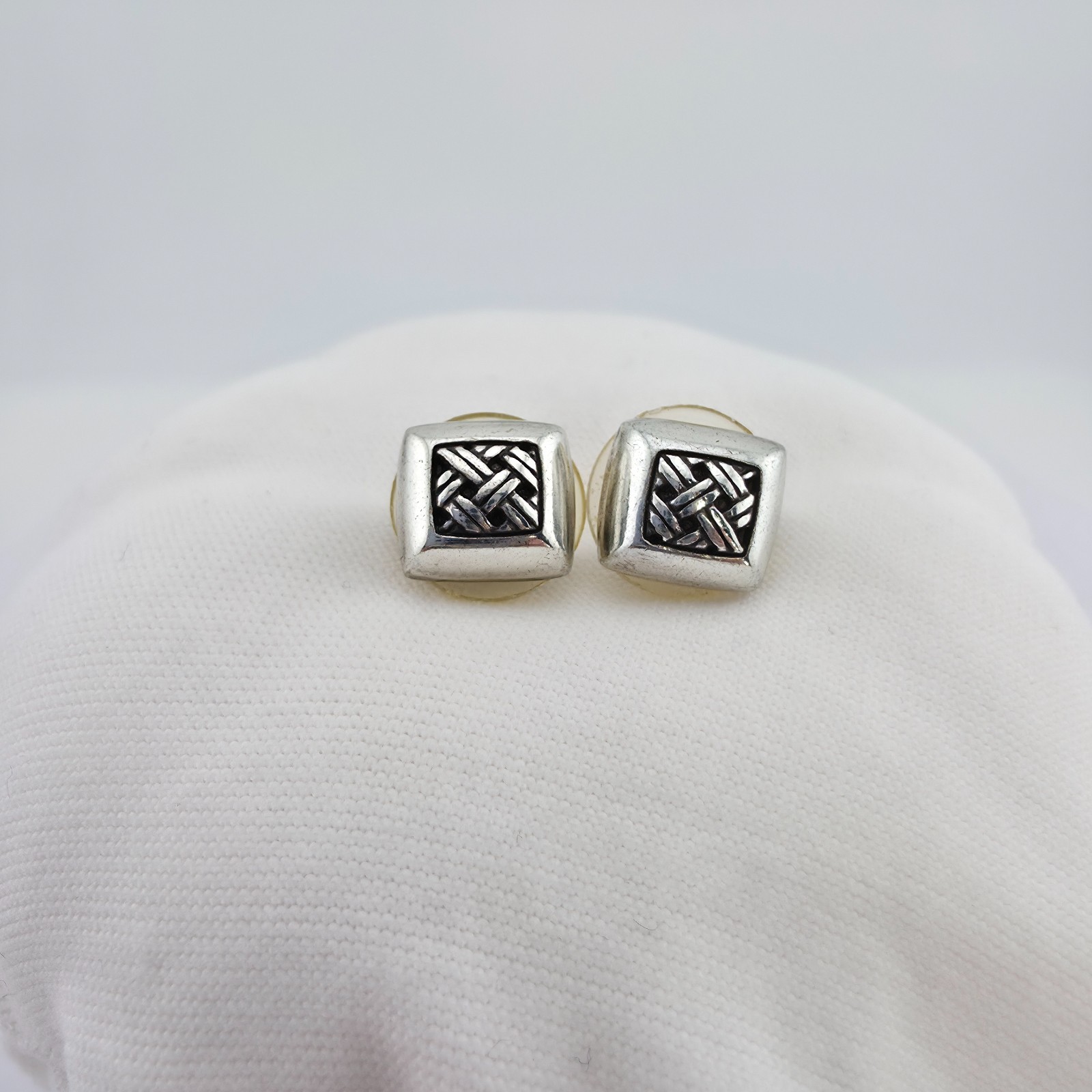 BRIGHTON ‘Antika Weave’ Earrings Celtic Basket Weave Square Silver Plate 3/8″
