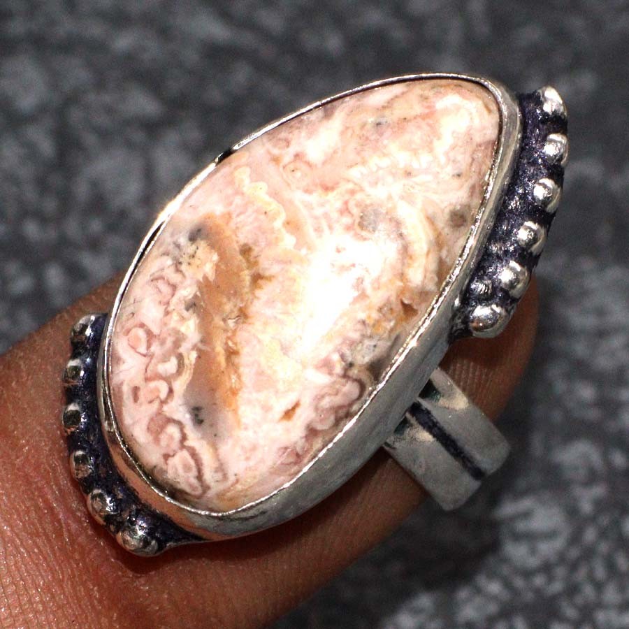925 Silver Plated Rhodochrosite Ethnic Ring Jewelry Size US 7 JW