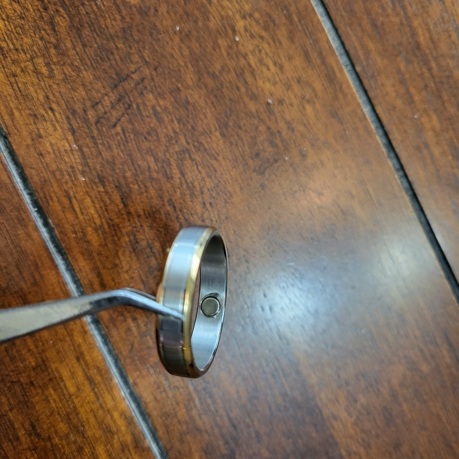 Silver Tone Band Ring with Gold Accents size 11.5, 15, 17 Magnetic
