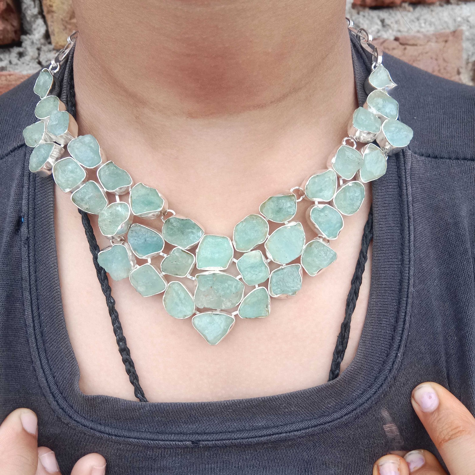 Rough Aqumarine Faceted Silver Necklace Ready To Wear Necklace, Gift Necklace,