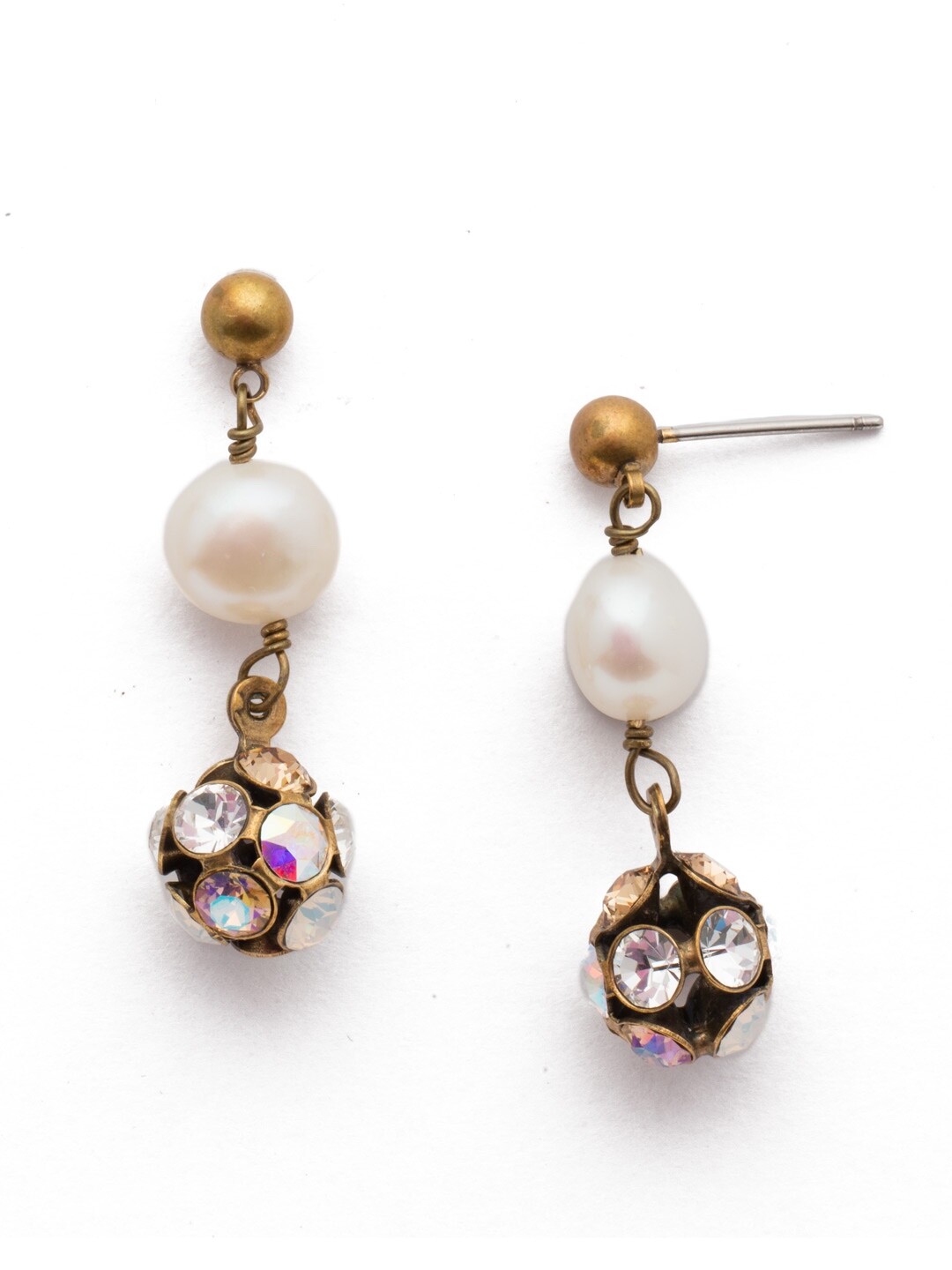 1.3/8″ Long Rocky Beach Collection Pearl, Clear AB Crystal Earrings By Sorrelli