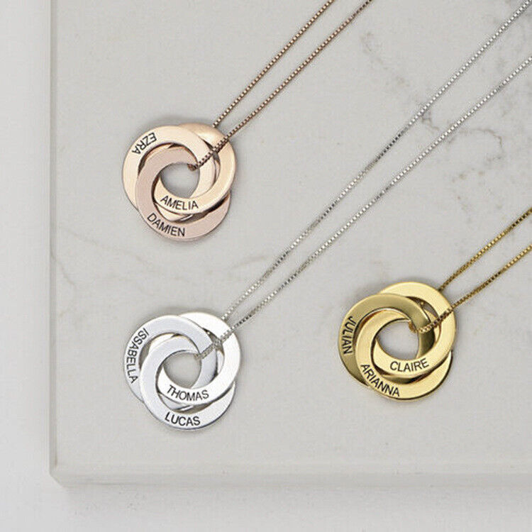 Personalized Custom Engraved Russian Ring Necklace 3 Circle Pendant Jewelry Gift