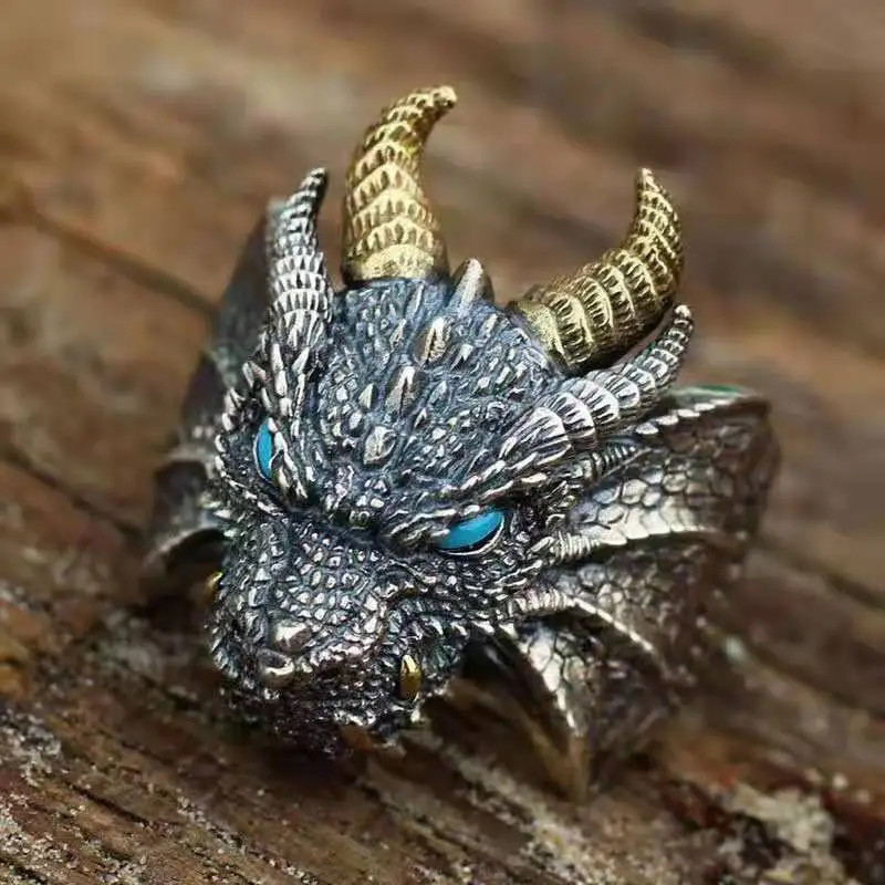 Medieval Dragon Head Adjustable Resizable Open Ring Jewelry Gothic