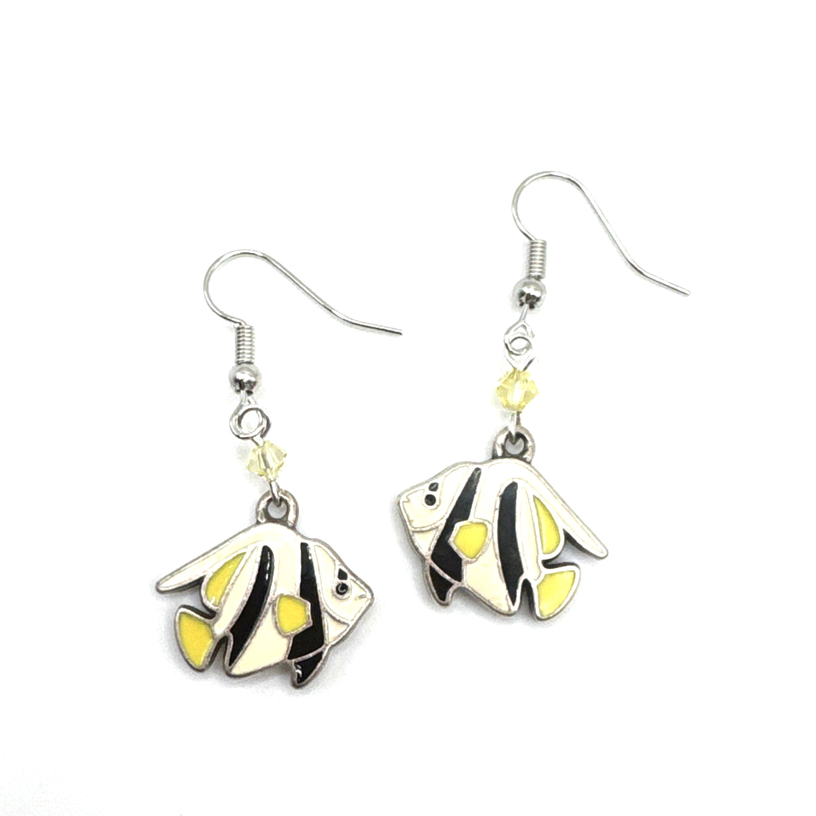 Brighton Fantasy Fish Yellow Black Striped Fish Sea Life Silver Custom Earrings