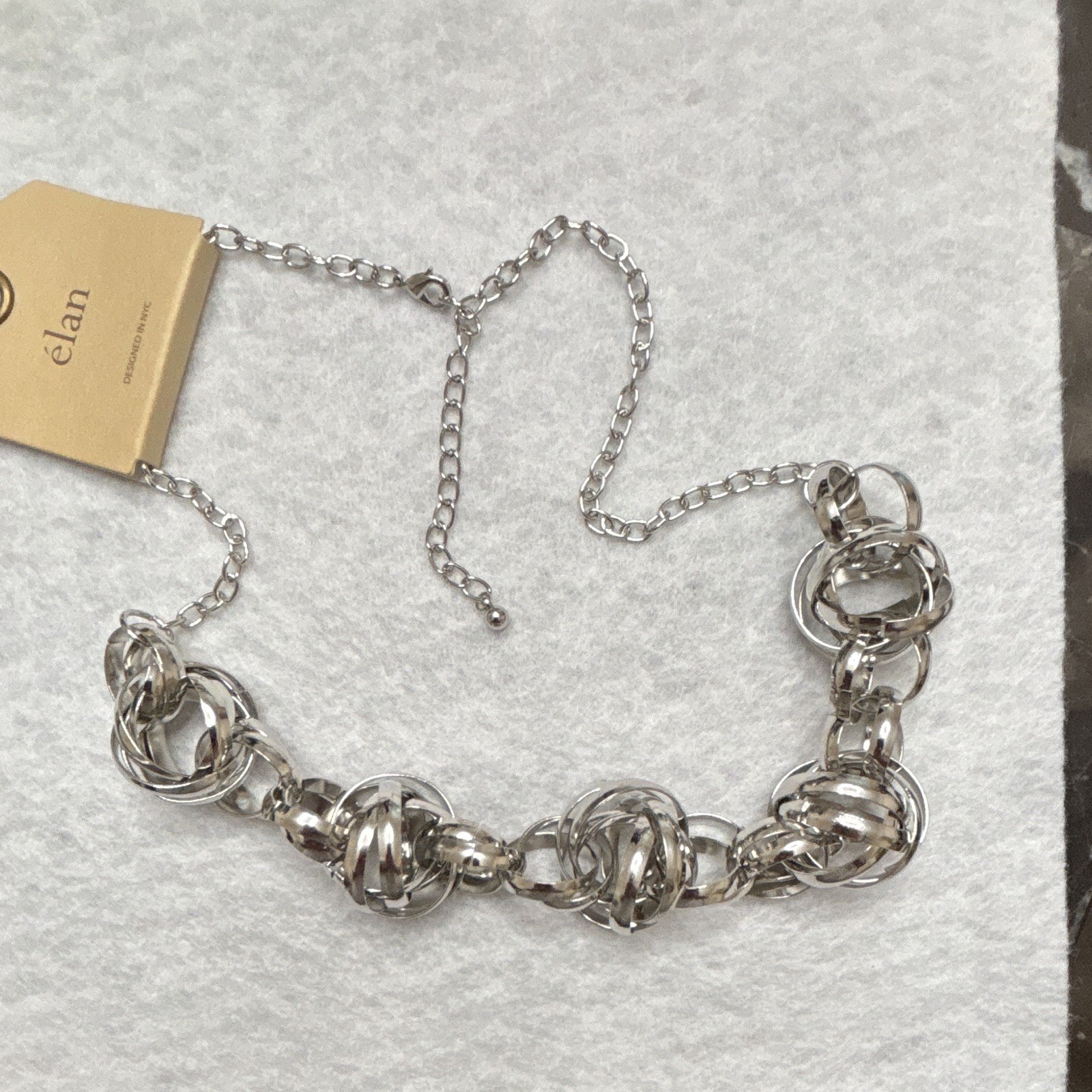 Silver Tone Round Link Chain Statement Necklace Knot Pendant Adjustable