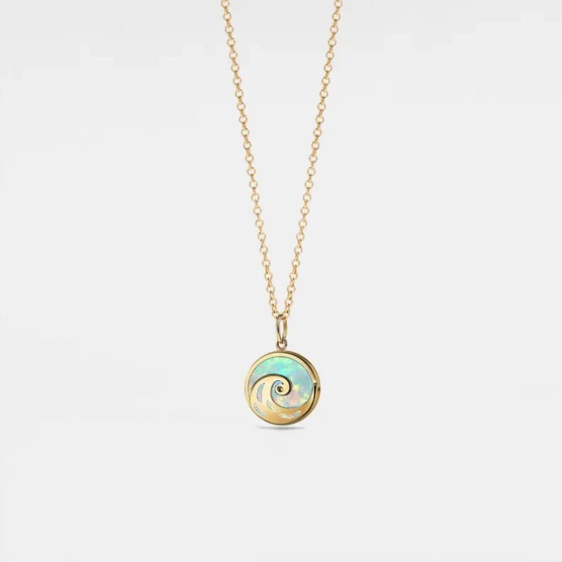 Custom Photo Opal Ocean Wave Picture Locket Necklace in 925 Sterling Silver