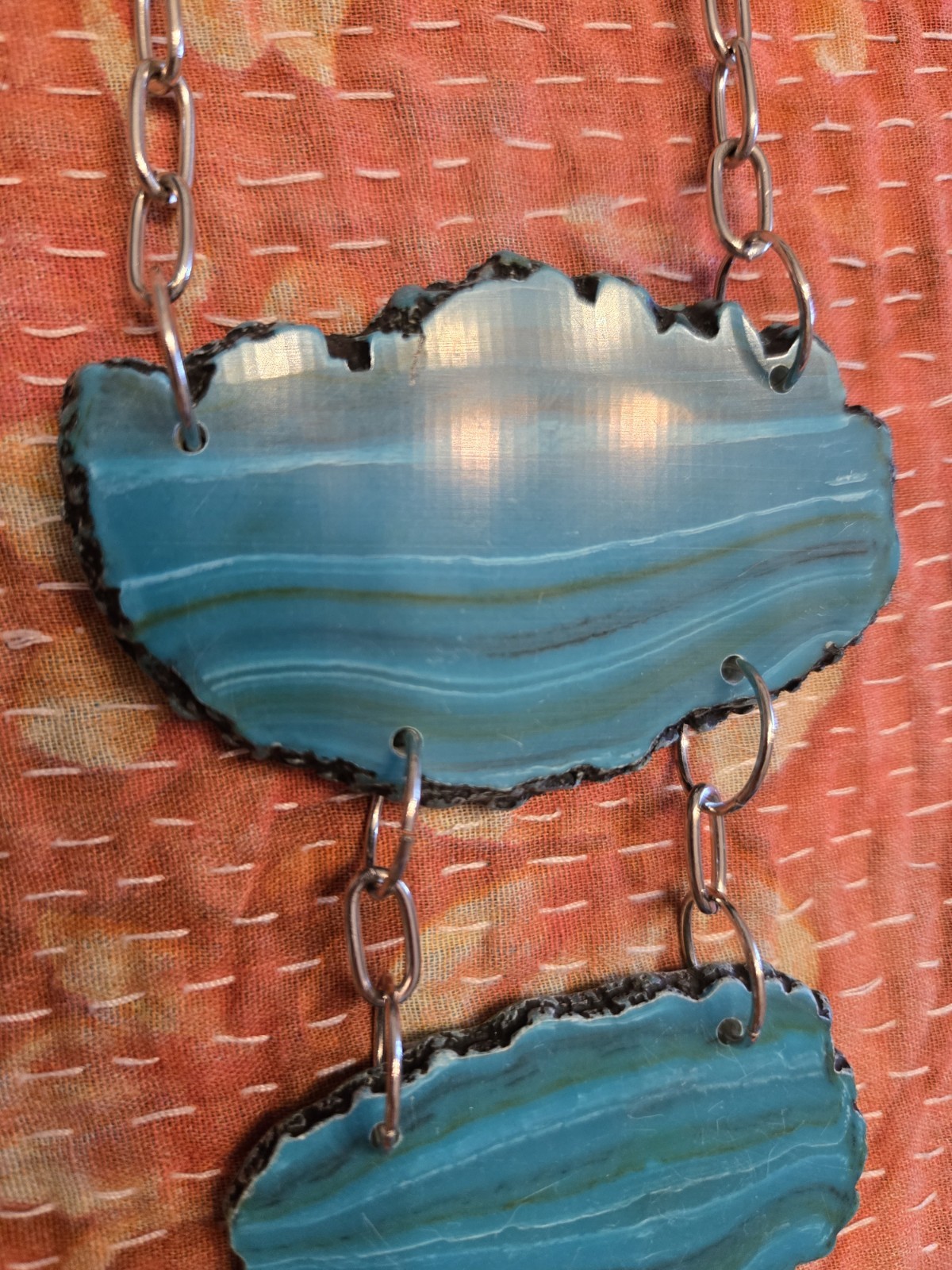 20″ man made striped turquoise necklace/ statement piece