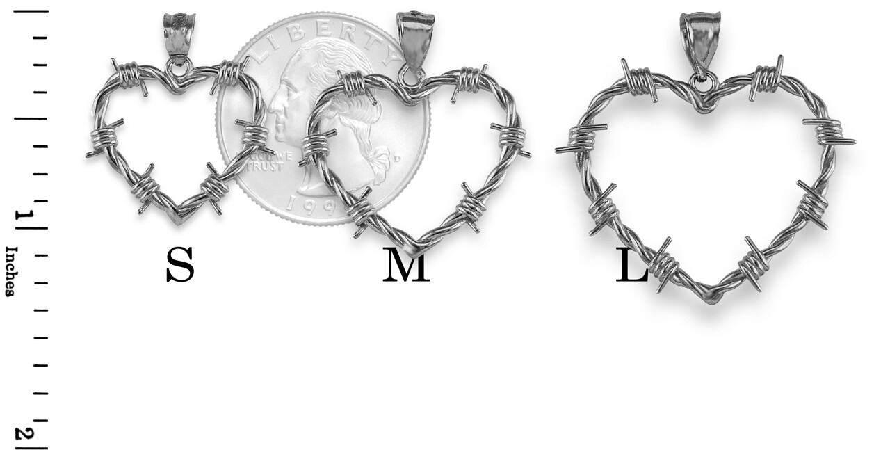 Sterling Silver Barbed Wire Heart Pendant Necklace (S/M/L)