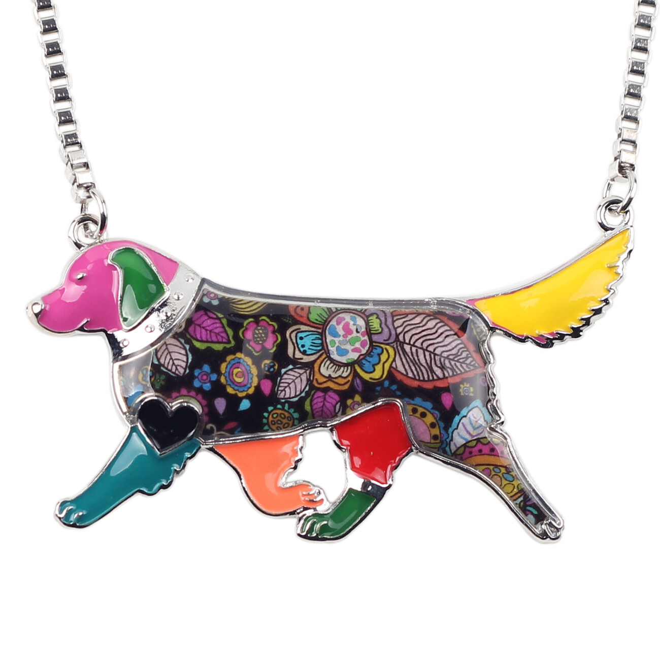 Enamel Alloy Cute Golden Retriever Dog Necklace Pendant Choker Pets Jewelry Gift
