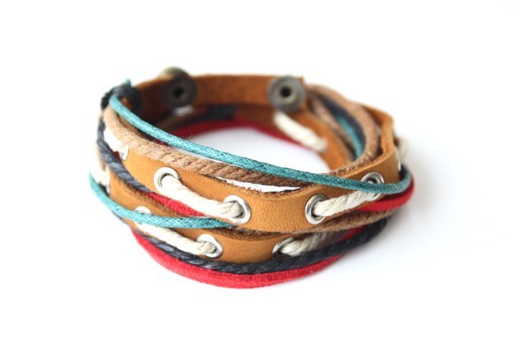 NEW Leather Hemp 2-in-1 Choker Necklace Bracelet Wristband Wrap Cuff Surfer 15″