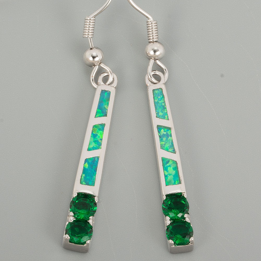4mm Simulated Emerald Green Fire Opal Silver Jewelry Women Dangle Drop Earrings