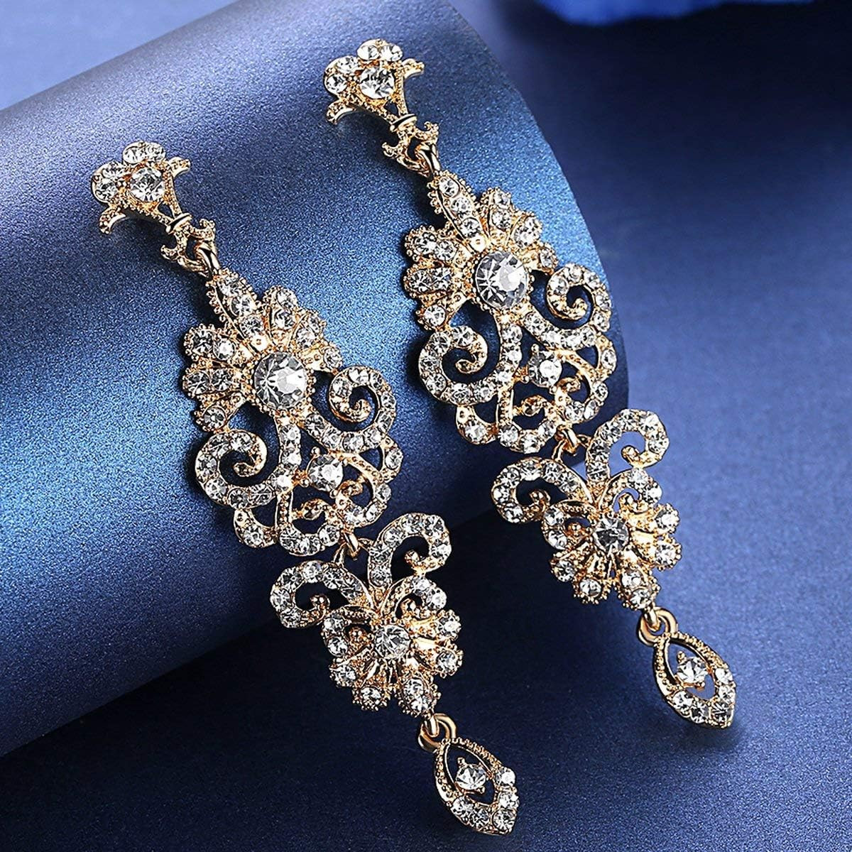 Gold/Silver Rhinestone Chandelier Wedding Bridal Dangle Earrings