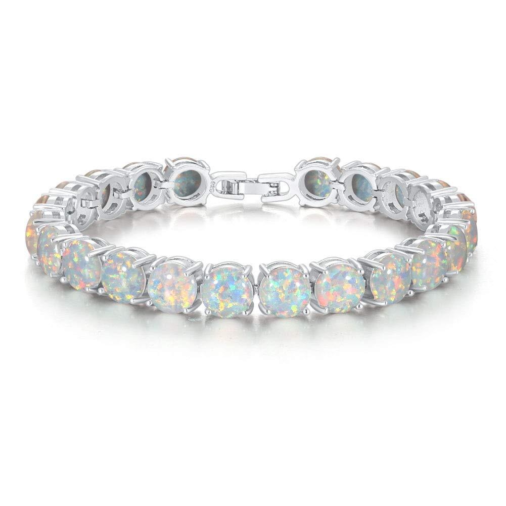 Vikoly Blue/White/Orange/Pink Round 925 Sterling Sliver Fire Opal Bracelet 18cm