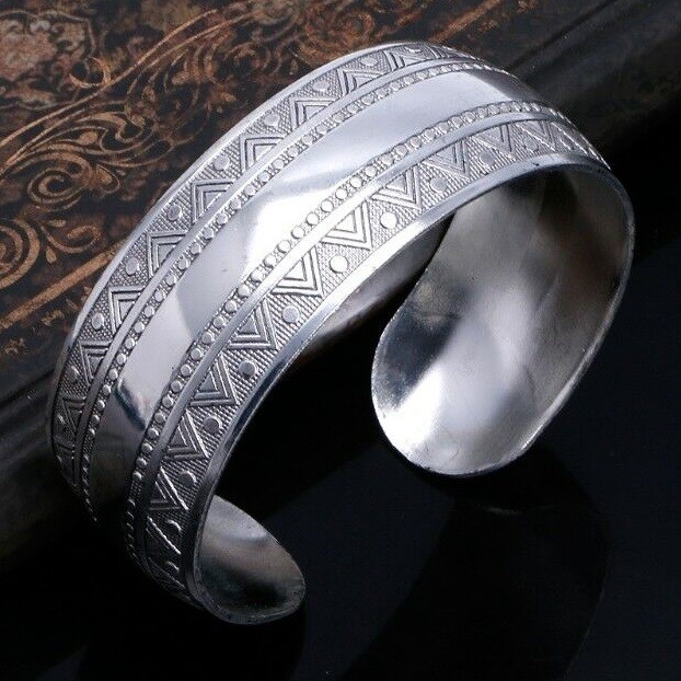 925 Sterling Silver Vintage Style Tibetan Tibet Bracelet Bangle One Size Fit All