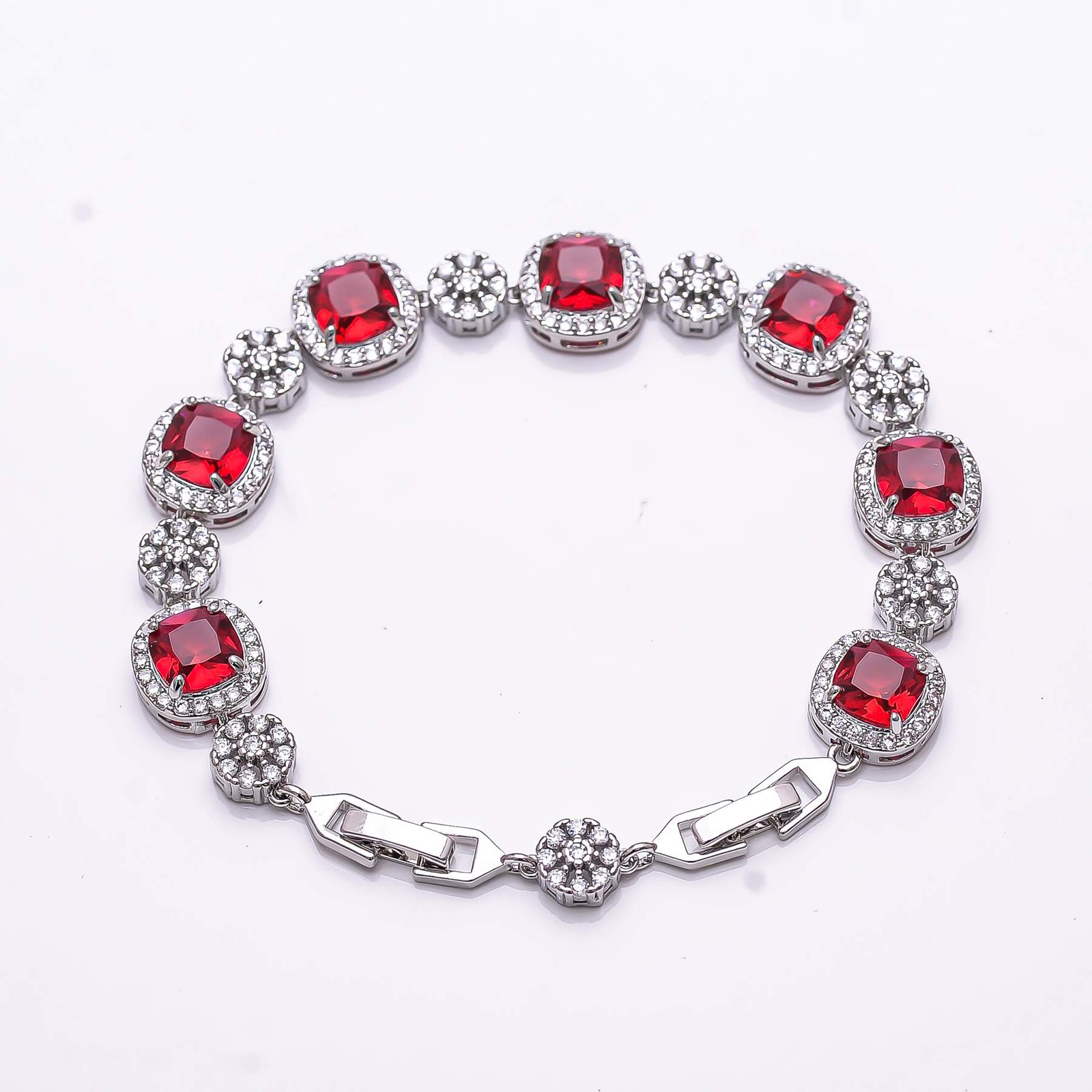 Ruby & CZ Simulated 925 Sterling Silver Tennis Bracelet 8.99″ B5, Christmas Gift