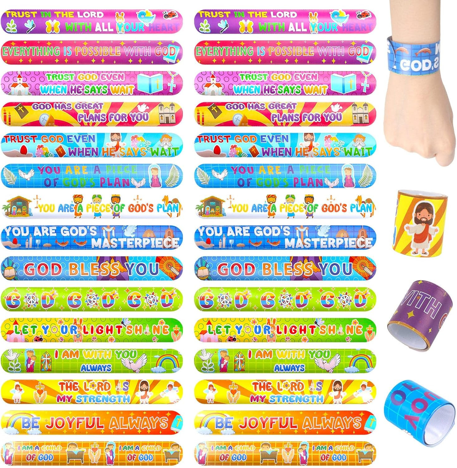 48PCS Christian Snap Bracelets, Bible Verses Religious Slap Wristbands Slap Brac