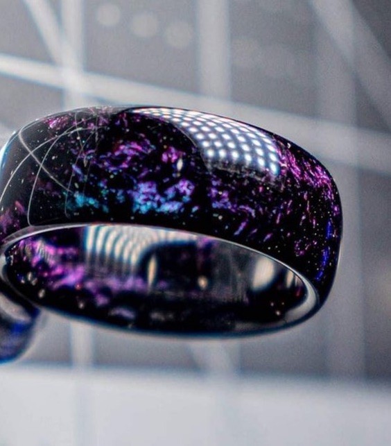 Galaxy Pattern Space Theme Resin Band Ring, Black/Purple, Fashion Jewelry