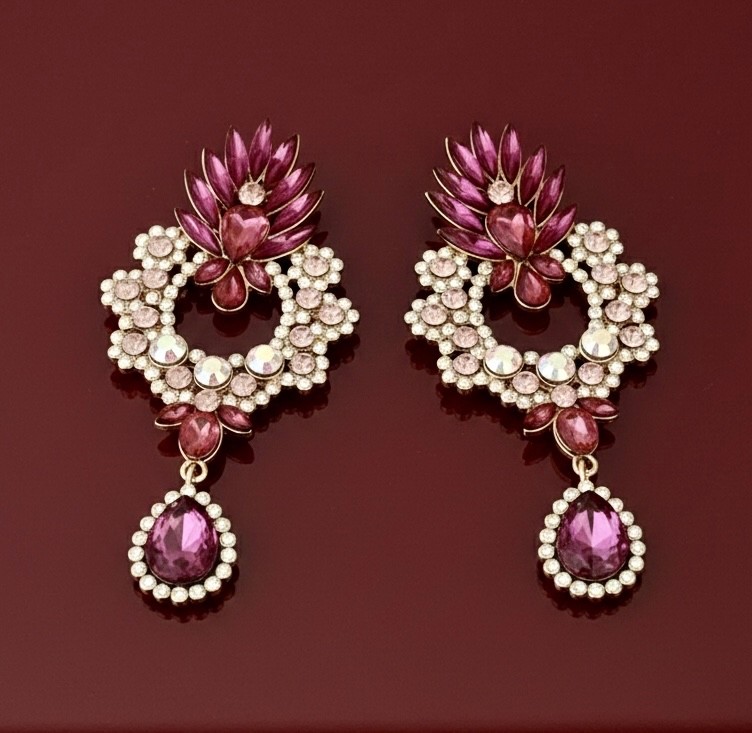 3.25″ Long Iridescent AB Shades of Pink Earrings Pageant Evening Wedding Guest