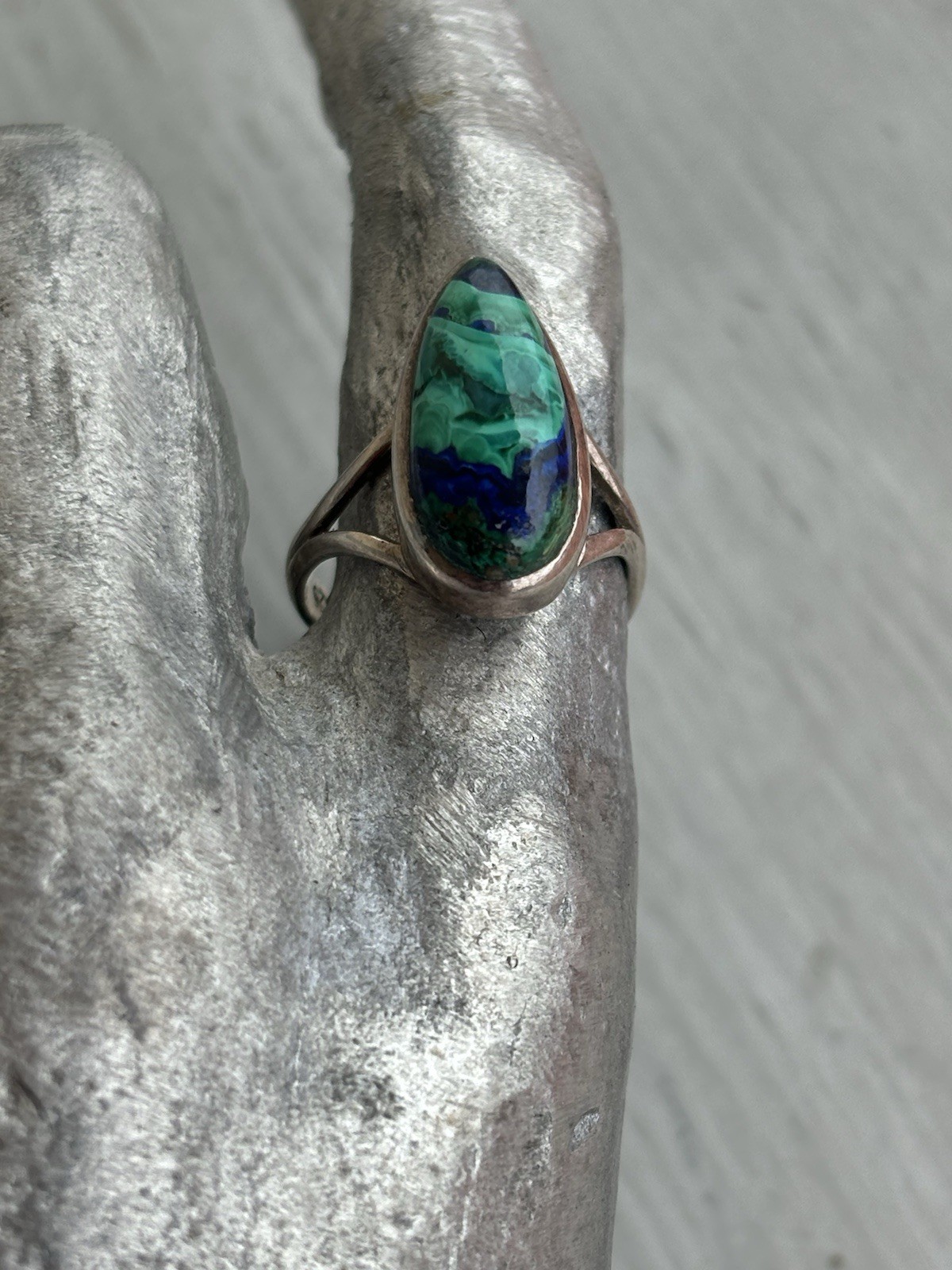 Sterling silver handmade Azurite Malichite gemstone ring size 5