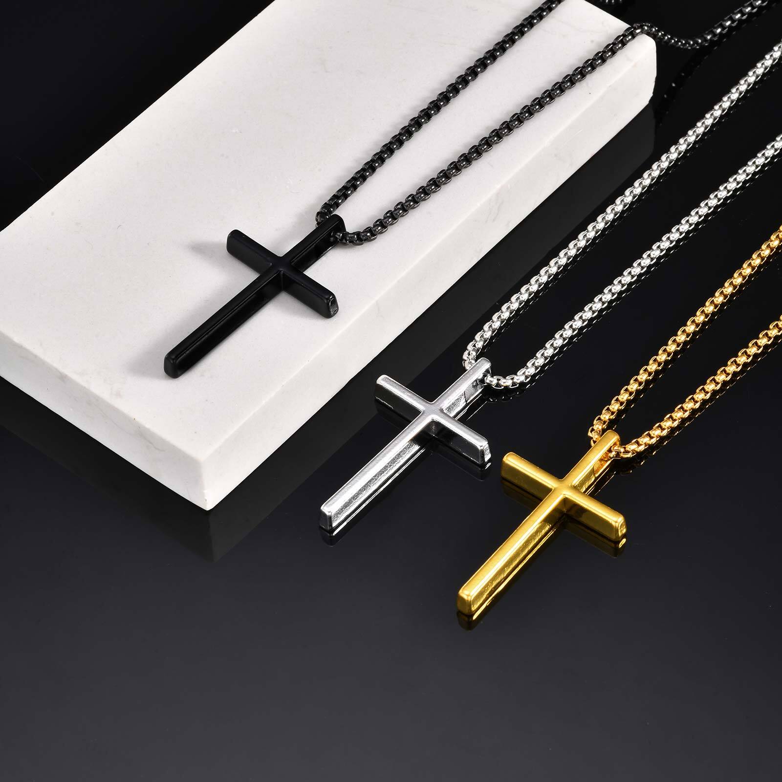 Cross Necklace for Men Women,Plain Cross Pendant Collar with Box Chain Gift