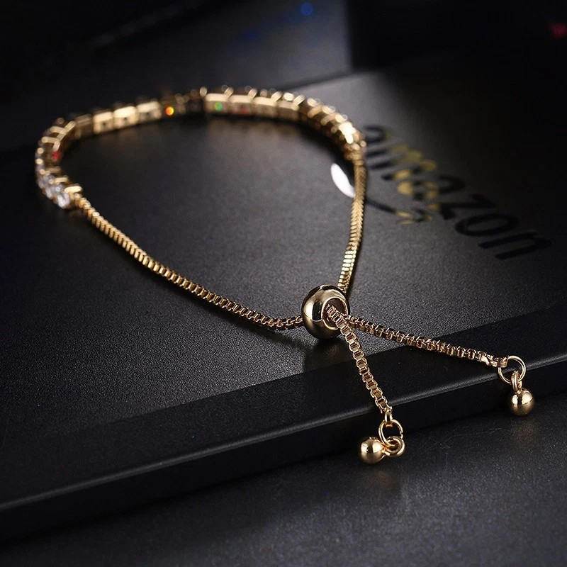 18K Gold Plated Bolo Tennis Bracelet Simulated Diamond Wedding Jewelry Gift