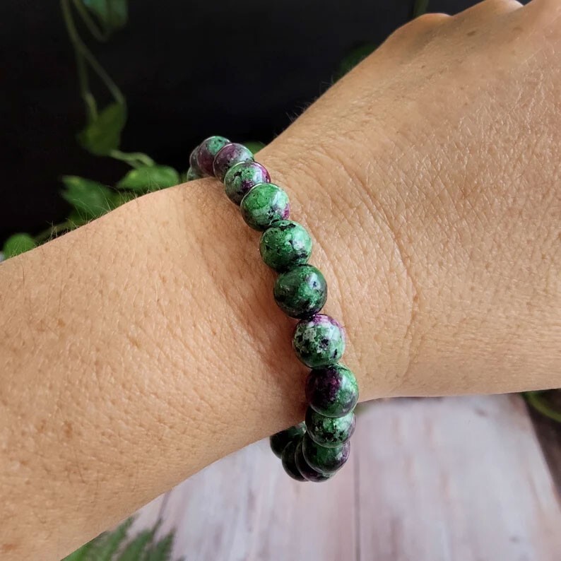 Natural Gemstone Ruby in Zoisite 8mm Beaded Healing Chakra Yoga Bracelet Gift